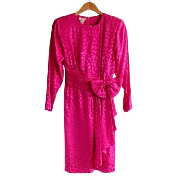 Vintage St. Gillian Petites Magenta Pink Silk Jacquard Dress - Picture 1 of 3